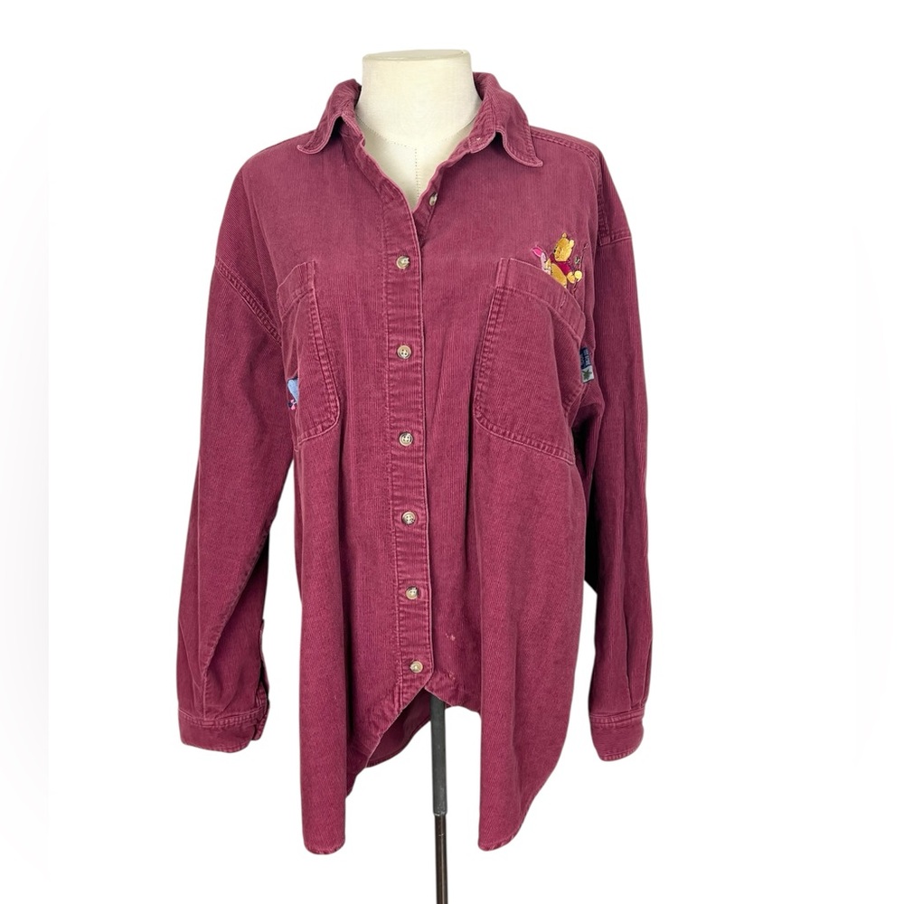 Vintage Disney Winnie the Pooh corduroy‎ shirt size Large burgundy eeyore piglet